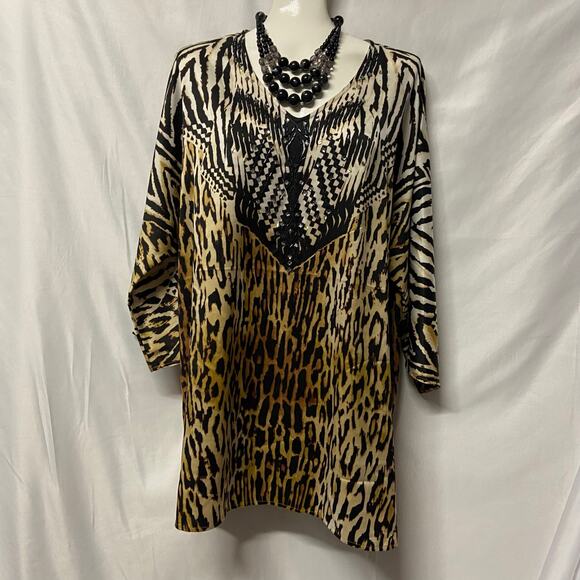 Layered Choker Round Black Swirl Beads Faceted Clear Crystal Vintage 3 Strand - Picture 6 of 6